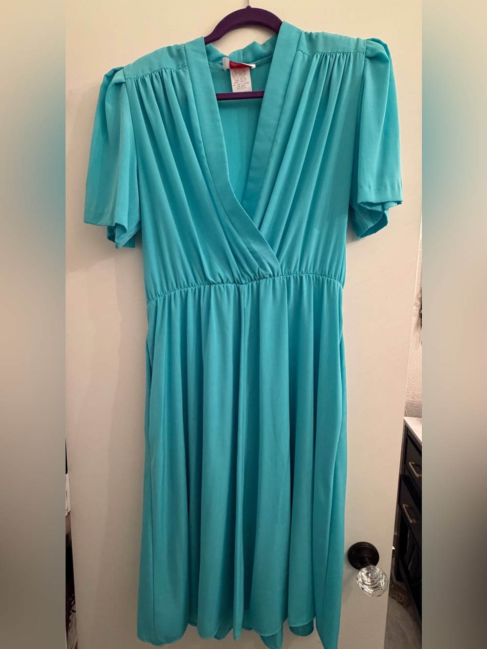 Vintage Bonnell 1970’s Women's Teal V-Neck Midi Dress